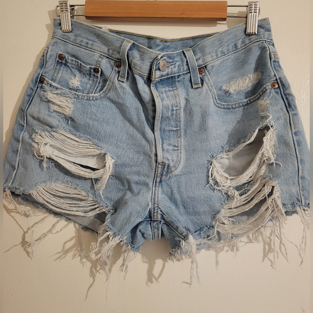 Levi's Light Blue Distressed Jean Shorts